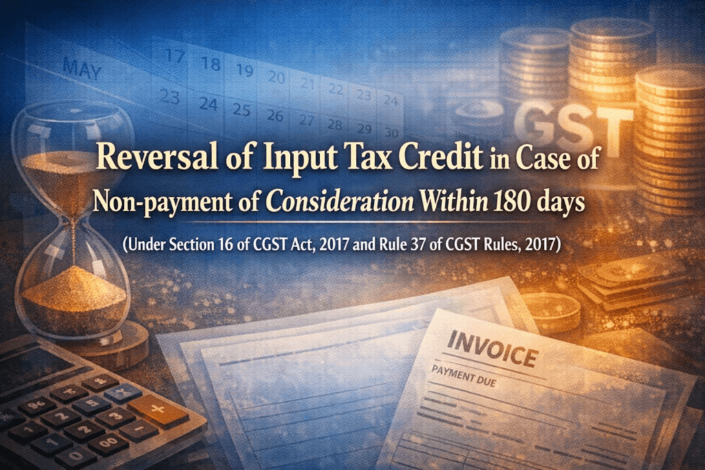 Reversal of Input Tax Credit in Case of Non-payment of Consideration Within 180 days (Under Section 16 of CGST Act, 2017 and Rule 37 of CGST Rules, 2017)