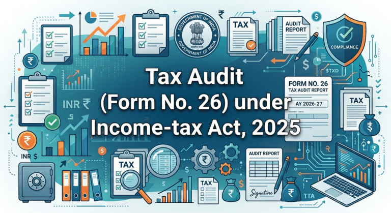 Form No. 26 is prescribed as the Report of Audit of Accounts and Statement of Particulars required to be furnished under Section 63 of the Income-tax Act, 2025 read with Rule 47 of the Income-tax Rules, 2026
